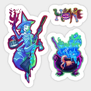 Halloween Ghost Spider Witch & Blue Cauldron Pack Sticker